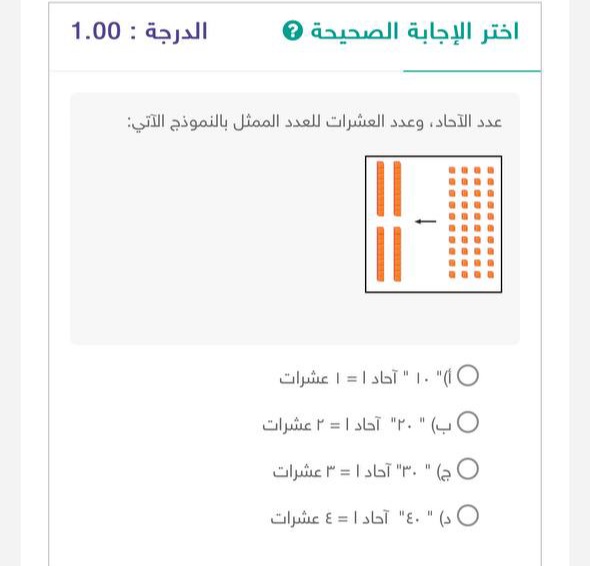 عدد الأحاد، وعدد العشرات للعدد الممثل بالنموذج الآتي: